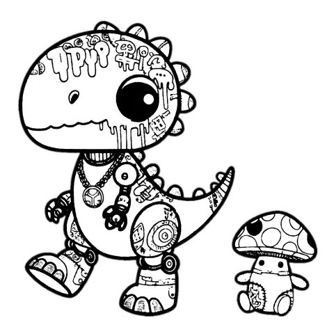 Graffitied dinosaur and his pet mushroom #2013
