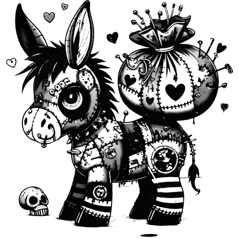 Patchwork Donkey Carrying a Burden