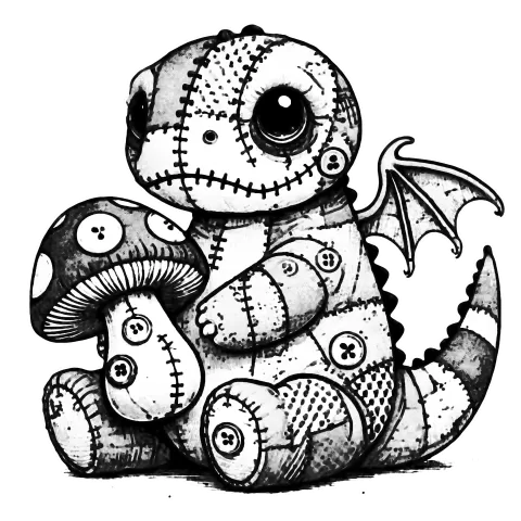Patchwork dino and his mushy