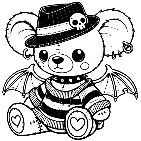 Gargoyle teddybear in a fedora and striped sweater #1723