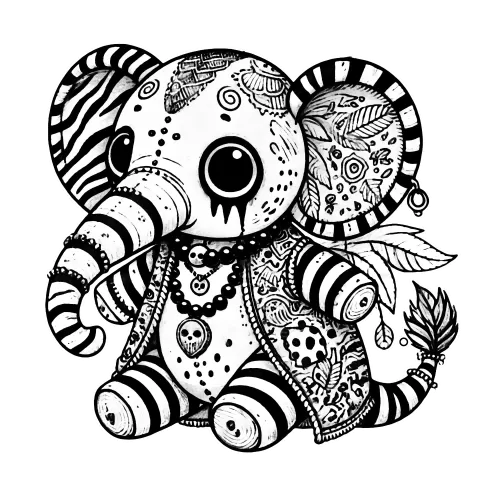 Elephant with stripes and African decorations