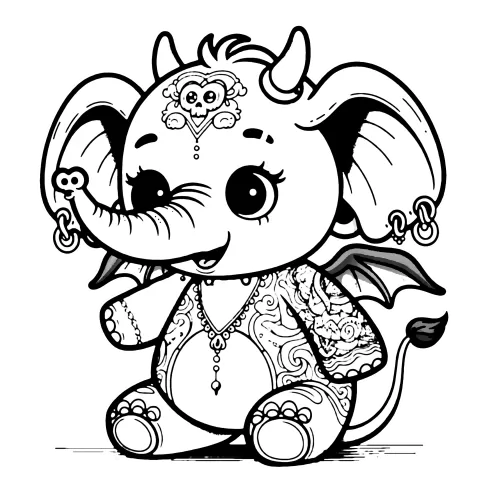 Elephant gargoyle with tattoos #0017