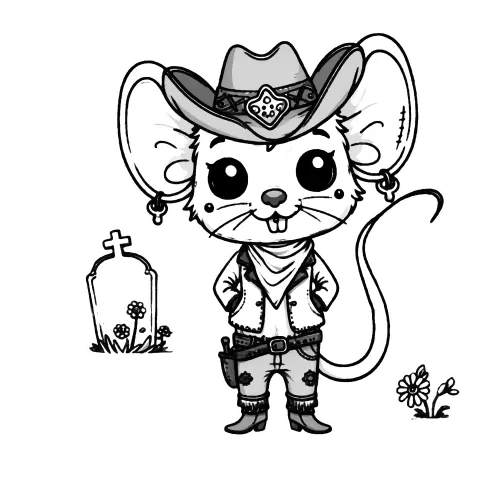 Cowpoke sheriff mouse with piercings in a graveyard
