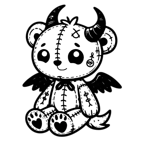 Gargoyle teddy bear with horns, wings, and stitches.