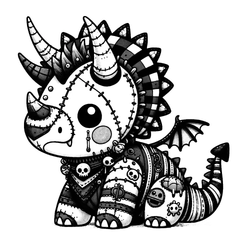 Dark patchwork triceratops gargoyle