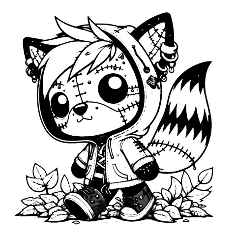Little stitched fox in a rain coat and boots