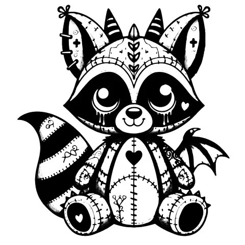 Striped raccoon with wings and horns.