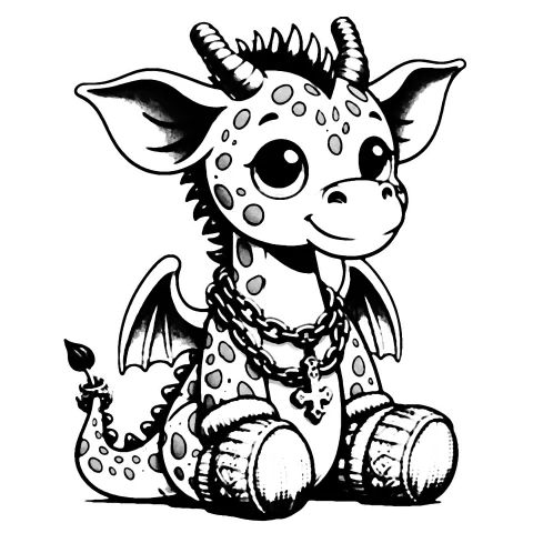 Beargoyle Giraffe with cozy socks, wings and chains around it's neck.