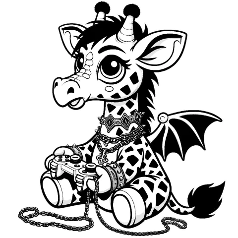 Giraffe gamer with chains and gothy necklaces