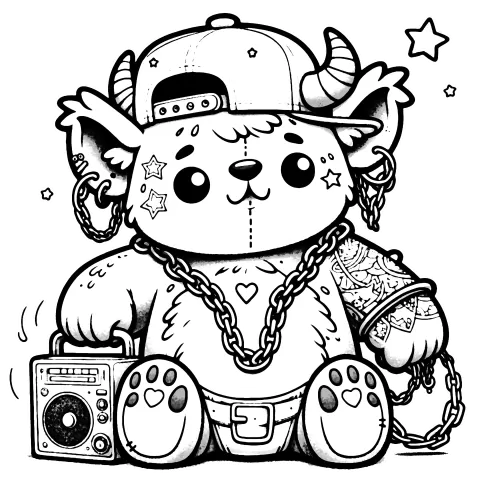 Lil' Fats gargoyle bear with a backwards hat and a speaker, bumping cuts.