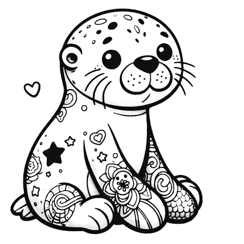 Tatted baby seal with whiskers and a happy expression.