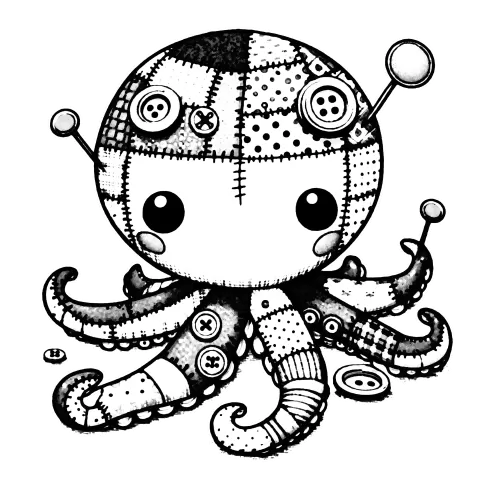 A patchwork octopus pin cushion with buttons