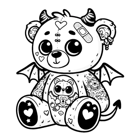 Beargoyle with a bandage, tattoos and wings