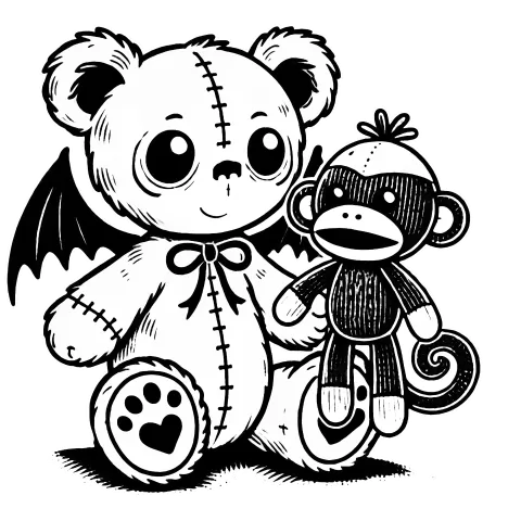 Bear with wings and sock monkey to color Beargoyle #0219