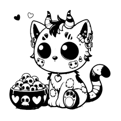Cat gargoyle and skull kibble #0048