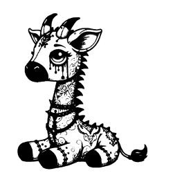 Sad tattooed little giraffe sitting