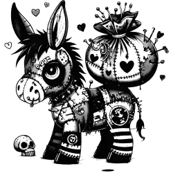 Patchwork Donkey Carrying a Burden