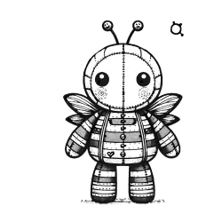 Patchwork bee with a little heart and antennae with a smily face and a frown face on each one.