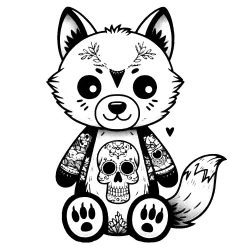 Raccoon with a skull tshirt and a design on it's forhead.