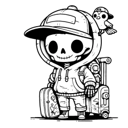 Skellie Travler's boyfriend, with a baseball cap and a little bird wearing a backwards baseball cap.