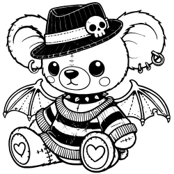 Gargoyle teddybear in a fedora and striped sweater #1723