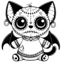 A tiny wild cat Gargoyle plushie with piercings, tats, wings, and skulls.