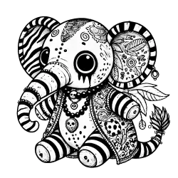Elephant with stripes and African decorations