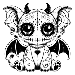 Masked gargoyle creature with tattoos and piercings.