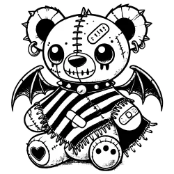 Teddy bear gargoyle (beargoyle) with bandages in a poncho #1722. He has one heart tattoo on his right foot and a spiked choker and ears. 