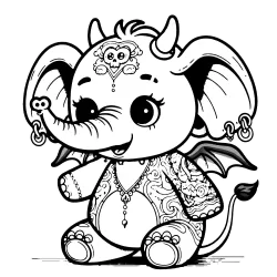 Elephant gargoyle with tattoos #0017