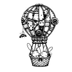 Mechanical hot air balloon with little, bunny passengers.