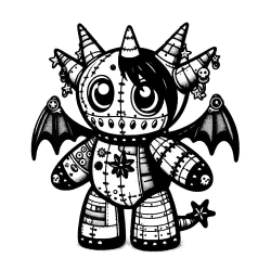 A gargoyle named "Piñata", stitched together with sheets of metal. It has stripes, wings, a star on it's tail and at least 5 horns on it's head.
