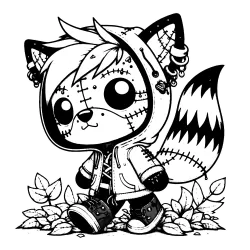 Little stitched fox in a rain coat and boots