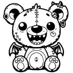 The first beargoyle with a toothy grin and a mischievous expression. They have a couple spikes on their ears and little wings.