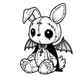Bunny Gargoyle plushy toy with a floppy ear, wings and a cape.