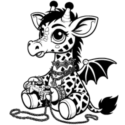 Giraffe gamer with chains and gothy necklaces
