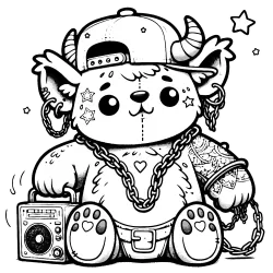 Lil' Fats gargoyle bear with a backwards hat and a speaker, bumping cuts.