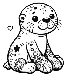 Tatted baby seal with whiskers and a happy expression.