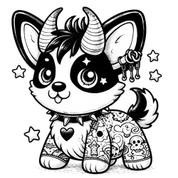Corgie Gargoyle with horns and tattoos