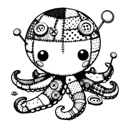 A patchwork octopus pin cushion with buttons