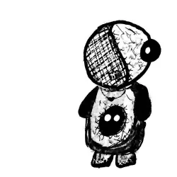 A frog with one eye and stitches down his face wearing a shirt with a creature that has both eyes