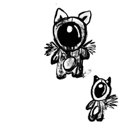 Two little one-eyed creatures with fairy wings in cat pajamas