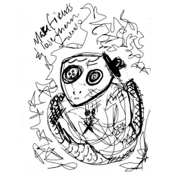 A nervous snake with too many internal thoughts and a tiny hat.