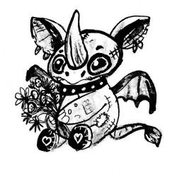 A sketch of the rhino with avskull flower bouquet