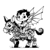 Boyish Gargoyle riding a steampunk donkey