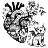 Flowery, patchwork heart and gargoyle creature