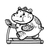 Tattooed hippo running on a treadmill