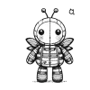 Patchwork bee with a little heart and antennae with a smily face and a frown face on each one.