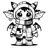 Gargoyle snow elf in a scarf and hat that covers their horns