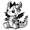 Decorated baby dragon with horns, wings and a tail, and jewelry around their horns.